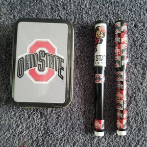 Sealed Ohio State University Playing Cards in Tin and 2 OSU Pens